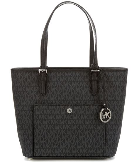 michael kors jet set medium snap pocket tote black|Michael Kors black medium tote.